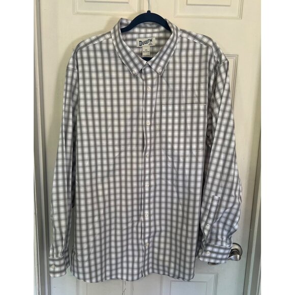 Duluth Trading Co. Grey/White Plaid Long Sleeve Button Down Shirt Men's 2XL - Picture 1 of 9
